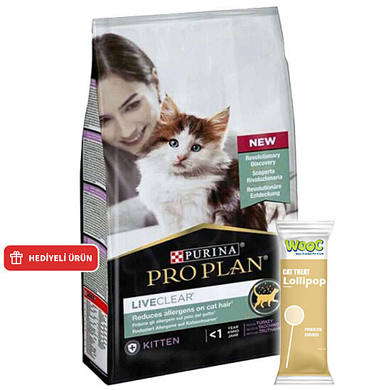 Pro Plan Live Clear Kitten Hindi Etli Yavru Kedi Maması 1,4 Kg + Wooc Lolipop Ödül - 1