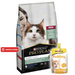 Pro Plan Live Clear Senior Sterilised Hindi Kısırlaştırılmış Kedi Maması 1,4 Kg + Gimcat Kedi Pudingi 150 Gr - Pro Plan