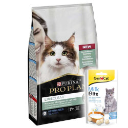 Pro Plan Live Clear Senior Sterilised Hindi Kısırlaştırılmış Kedi Maması 1,4 Kg + Gimcat Sütlü Kedi Ödül Tableti - Pro Plan