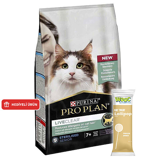 Pro Plan Live Clear Senior Sterilised Hindi Kısırlaştırılmış Kedi Maması 1,4 Kg + Wooc Lolipop Ödül - 1