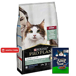 Pro Plan Live Clear Senior Sterilised Hindi Kısırlaştırılmış Kedi Maması 1,4 Kg + Felix Soup Time Çorba - Pro Plan