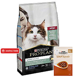 Pro Plan Live Clear Senior Sterilised Hindi Kısırlaştırılmış Kedi Maması 1,4 Kg + 2 Adet Gourmet Çorba - Pro Plan
