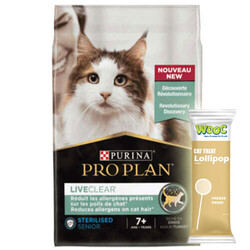 Pro Plan - Pro Plan Live Clear Senior Sterilised Hindi Kısırlaştırılmış Yaşlı Kedi Maması 1,4 Kg + Wooc Kedi Lolipopu