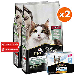Pro Plan Live Clear Sterilised Hindi Kısırlaştırılmış Kedi Maması 7 Kg x 2 Adet + 3 Adet Hydra Care Yaş Mama - Pro Plan