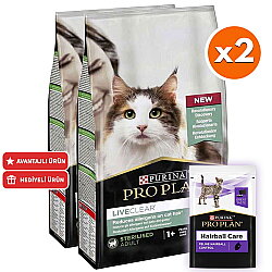 Pro Plan Live Clear Sterilised Hindi Kısırlaştırılmış Kedi Maması 7 Kg x 2 Adet + 35 Adet Pro Plan Hairball Pouch - Pro Plan