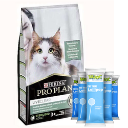 Pro Plan - Pro Plan Live Clear Sterilised Hindi Kısırlaştırılmış Kedi Maması 7 Kg + 5 Adet Wooc Kedi Ödülü Lolipop