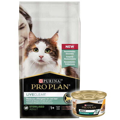 Pro Plan Live Clear Sterilised Somonlu Kısırlaştırılmış Kedi Maması 1,4 Kg + Pro Plan 85 Gr Yaş Mama