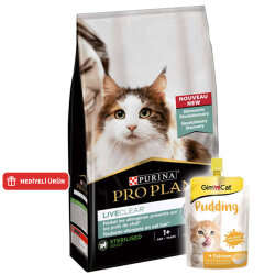 Pro Plan Live Clear Sterilised Somonlu Kısırlaştırılmış Kedi Maması 1,4 Kg + Gimcat Kedi Pudingi 150 Gr - Pro Plan