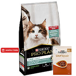 Pro Plan Live Clear Sterilised Somonlu Kısırlaştırılmış Kedi Maması 1,4 Kg + 2 Adet Gourmet Çorba - Pro Plan