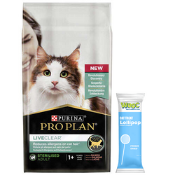 Pro Plan - Pro Plan Live Clear Sterilised Somonlu Kısırlaştırılmış Kedi Maması 1,4 Kg + Wooc Kedi Ödülü Lolipop