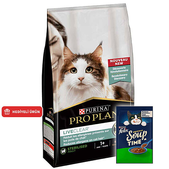 Pro Plan Live Clear Sterilised Somonlu Kısırlaştırılmış Kedi Maması 1,4 Kg + Felix Soup Time Çorba - 1