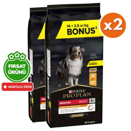 Pro Plan Medium Tavuklu Orta Irk Köpek Maması 14 + 2,5 Kg (Toplam 16,5 Kg) x 2 Adet - 1