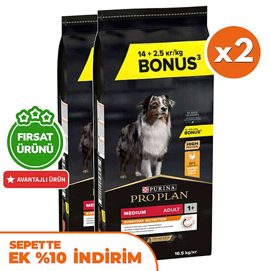 Pro Plan Medium Tavuklu Orta Irk Köpek Maması 14 + 2,5 Kg (Toplam 16,5 Kg) x 2 Adet + 12 Adet Pro Plan Konserve - 2