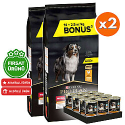 Pro Plan Medium Tavuklu Orta Irk Köpek Maması 14 + 2,5 Kg (Toplam 16,5 Kg) x 2 Adet + 12 Adet Pro Plan Konserve - Pro Plan