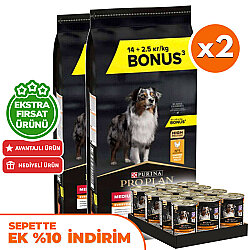 Pro Plan Medium Tavuklu Orta Irk Köpek Maması 14 + 2,5 Kg (Toplam 16,5 Kg) x 2 Adet + 36 Adet Pro Plan Konserve 400 Gr - Pro Plan