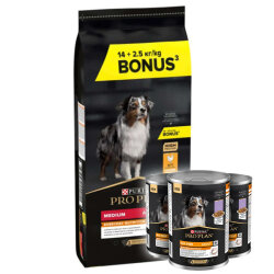 Pro Plan Medium Tavuklu Orta Irk Köpek Maması 14 + 2,5 Kg (Toplam 16,5 Kg) + 3 Adet Pro Plan 400 Gr Konserve - Pro Plan