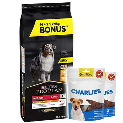 Pro Plan Medium Tavuklu Orta Irk Köpek Maması 14 + 2,5 Kg (Toplam 16,5 Kg) + 2 Adet Gimdog 70 Gr Köpek Ödülü