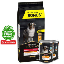 Pro Plan Medium Tavuklu Orta Irk Köpek Maması 14 + 2,5 Kg (Toplam 16,5 Kg) + 2 Adet Köpek Konservesi 400 Gr - Pro Plan