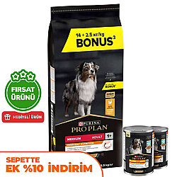 Pro Plan Medium Tavuklu Orta Irk Köpek Maması 14 + 2,5 Kg (Toplam 16,5 Kg) + 2 Adet Pro Plan Konserve 400 Gr - Pro Plan