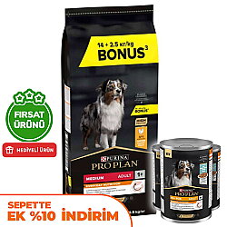 Pro Plan Medium Tavuklu Orta Irk Köpek Maması 14 + 2,5 Kg (Toplam 16,5 Kg) + 3 Adet Pro Plan Konserve 400 Gr - Pro Plan