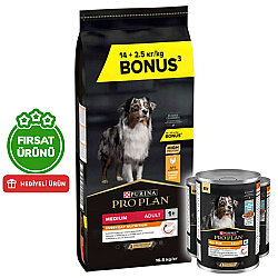 Pro Plan Medium Tavuklu Orta Irk Köpek Maması 14 + 2,5 Kg (Toplam 16,5 Kg) + 3 Adet Pro Plan Konserve 400 Gr - Pro Plan