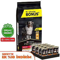 Pro Plan Medium Tavuklu Orta Irk Köpek Maması 14 + 2,5 Kg (Toplam 16,5 Kg) + 12 Adet Pro Plan Konserve 400 Gr - Pro Plan