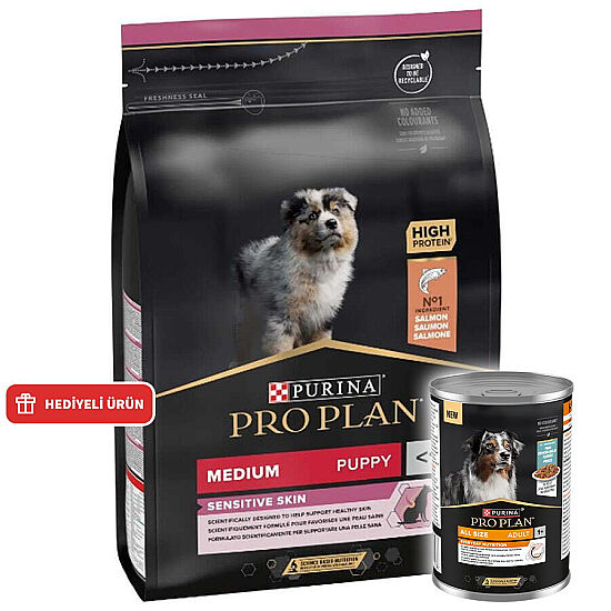 Pro Plan Medium Orta Irk Somon Yavru Köpek Maması 3 Kg + Pro Plan Konserve 400 Gr - 1