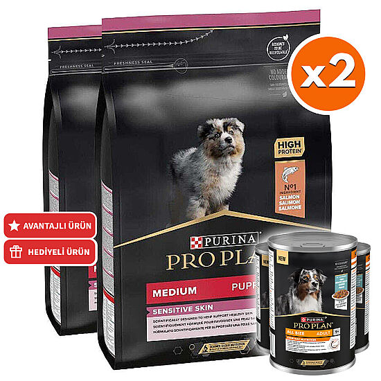 Pro Plan Medium Orta Irk Somon Yavru Köpek Maması 3 Kg x 2 Adet + 3 Adet Pro Plan Konserve - 1