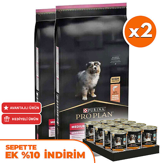 Pro Plan Medium Orta Irk Somonlu Yavru Köpek Maması 12 Kg x 2 Adet + 12 Adet Pro Plan Konserve - 1
