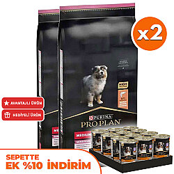 Pro Plan Medium Orta Irk Somonlu Yavru Köpek Maması 12 Kg x 2 Adet + 36 Adet Pro Plan Konserve 400 Gr - Pro Plan
