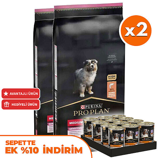 Pro Plan Medium Orta Irk Somonlu Yavru Köpek Maması 12 Kg x 2 Adet + 36 Adet Pro Plan Konserve 400 Gr - 1