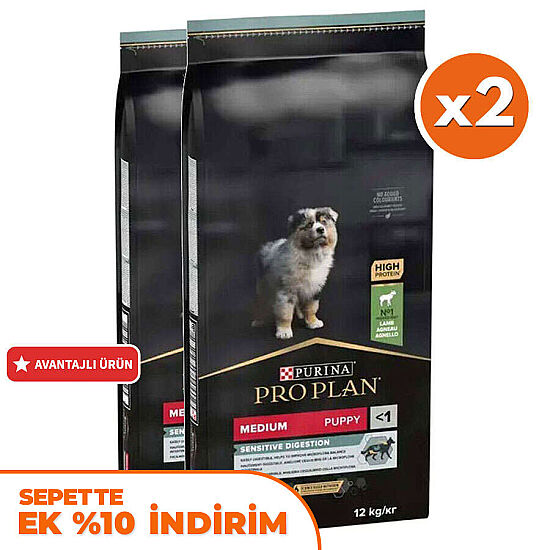 Pro Plan Medium Puppy Kuzu Etli Yavru Köpek Maması 12 Kg x 2 Adet + 12 Adet Pro Plan Konserve - 2