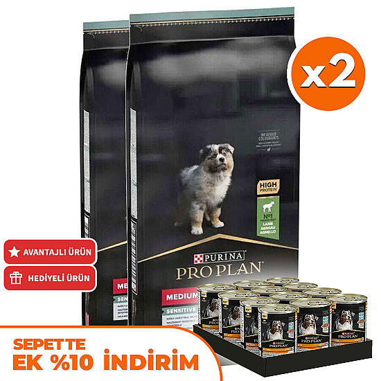 Pro Plan Medium Puppy Kuzu Etli Yavru Köpek Maması 12 Kg x 2 Adet + 12 Adet Pro Plan Konserve - 1