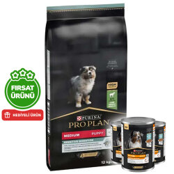 Pro Plan Medium Puppy Kuzu Etli Yavru Köpek Maması 12 Kg + 3 Adet Köpek Konservesi 400 Gr - Pro Plan