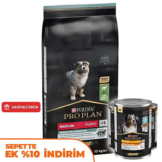Pro Plan Medium Puppy Kuzu Etli Yavru Köpek Maması 12 Kg + 3 Adet Pro Plan Konserve 400 Gr - 1