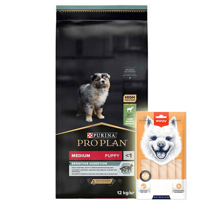 Pro Plan Medium Puppy Kuzu Etli Yavru Köpek Maması 12 Kg + Wanpy Creamy Treat 5x14 Gr