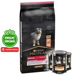 Pro Plan Medium Orta Irk Somonlu Yavru Köpek Maması 12 Kg + 3 Adet Köpek Konservesi 400 Gr - Pro Plan
