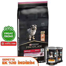 Pro Plan Medium Orta Irk Somonlu Yavru Köpek Maması 12 Kg + 2 Adet Pro Plan Konserve 400 Gr - Pro Plan