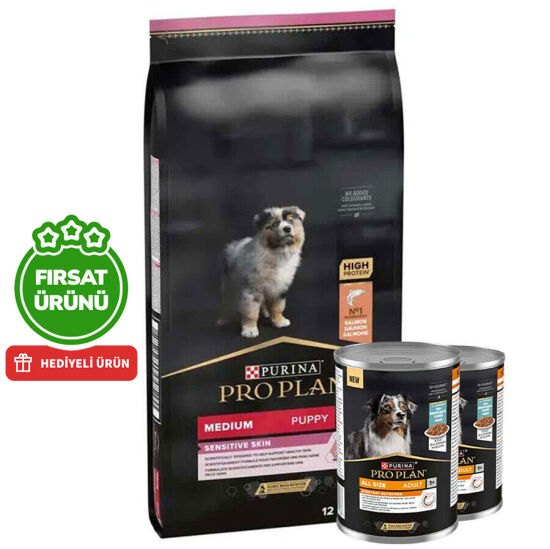 Pro Plan Medium Orta Irk Somonlu Yavru Köpek Maması 12 Kg + 2 Adet Köpek Konservesi 400 Gr - 1