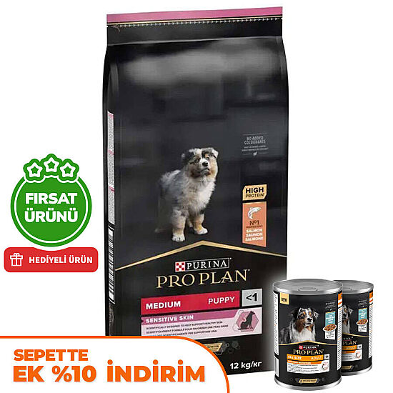 Pro Plan Medium Orta Irk Somonlu Yavru Köpek Maması 12 Kg + 2 Adet Pro Plan Konserve 400 Gr - 1