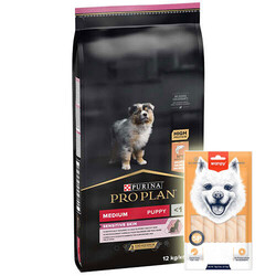 Pro Plan - Pro Plan Medium Orta Irk Somonlu Yavru Köpek Maması 12 Kg + Wanpy Creamy Treat 5x14 Gr