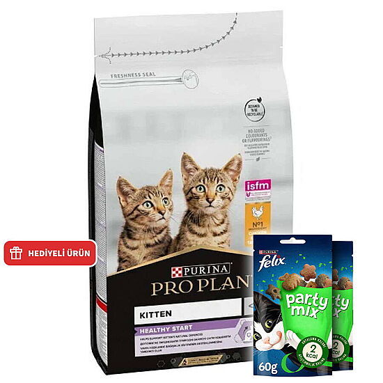 Pro Plan Kitten Tavuk Etli Yavru Kedi Maması 3 Kg + 2 Adet Felix Party Mix Ödül - 1