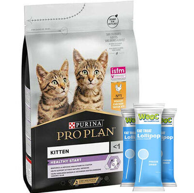 Pro Plan Kitten Tavuk Etli Yavru Kedi Maması 3 Kg + 3 Adet Wooc Kedi Ödülü Lolipop