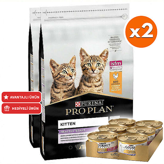 Pro Plan Kitten Yavru Kedi Maması 10 Kg x 2 Adet + 24 Adet Gourmet Kitten Konserve - 1