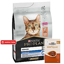 Pro Plan Longevis Senior +7 Somonlu Kedi Maması 3 Kg + 6 Adet Gourmet Çorba - Pro Plan