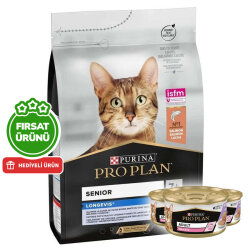 Pro Plan Longevis Senior +7 Somonlu Kedi Maması 3 Kg + 3 Adet Kedi Konservesi 85 Gr - Pro Plan