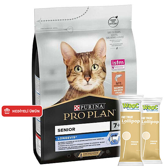 Pro Plan Longevis Senior +7 Somonlu Kedi Maması 3 Kg + 2 Adet Wooc Lolipop Ödül - 1