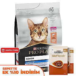 Pro Plan Longevis Senior +7 Somonlu Kedi Maması 3 Kg + 2 Adet Gourmet Çorba - Pro Plan