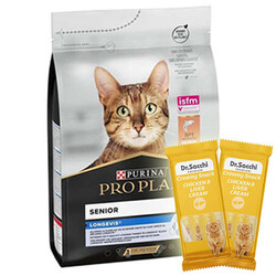 Pro Plan - Pro Plan Original Senior +7 Somonlu Yaşlı Kedi Maması 3 Kg + 2 Adet Dr Sacchi 4 lü Creamy Ödül