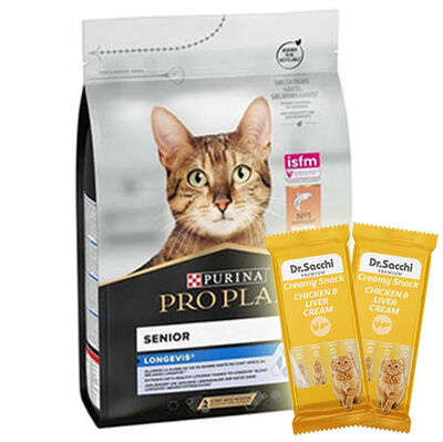 Pro Plan Original Senior +7 Somonlu Yaşlı Kedi Maması 3 Kg + 2 Adet Dr Sacchi 4 lü Creamy Ödül